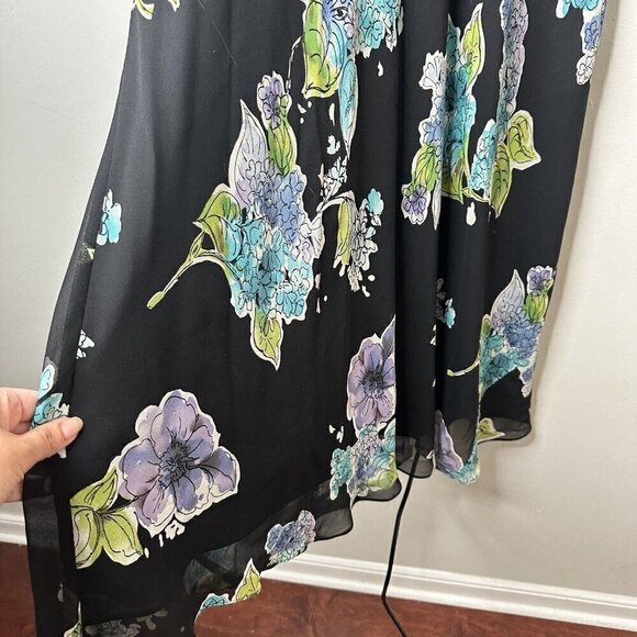 Talbots Vintage Dress Black Fairy Romantic Floral 100% Silk MIDI Sleeveless Sz 6 - Picture 5 of 13